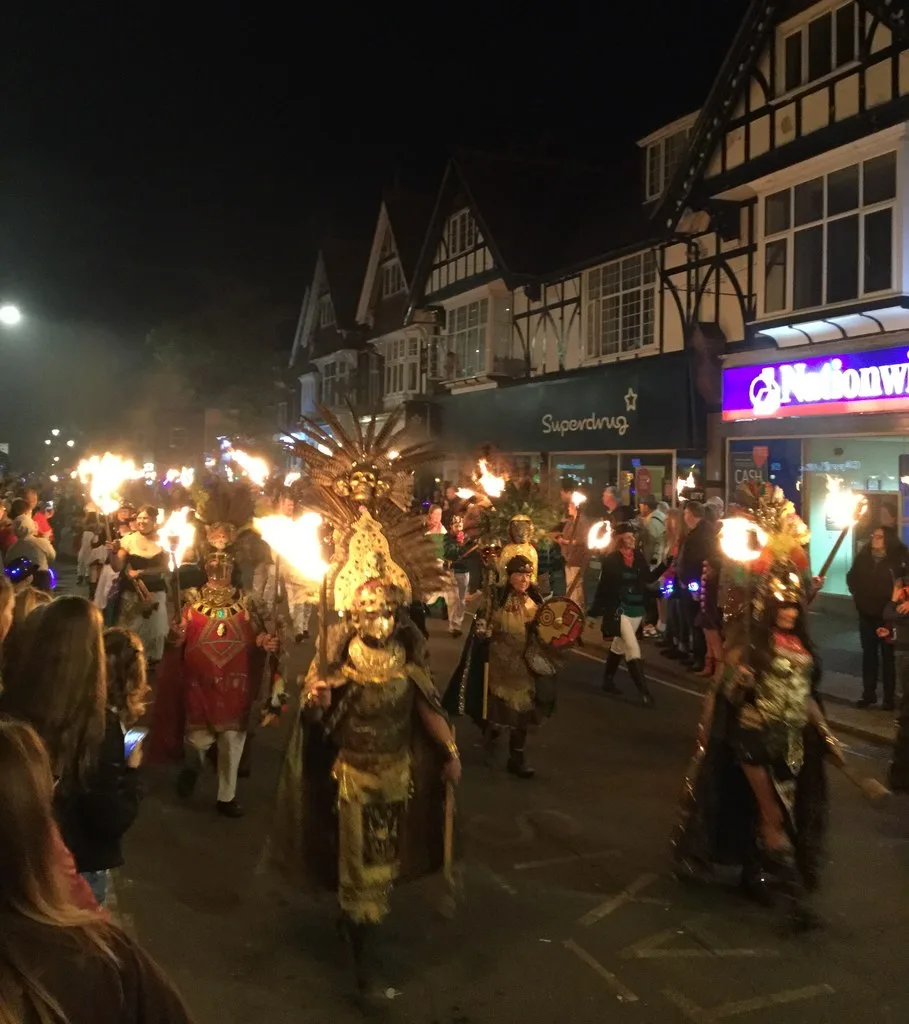 A Burgess Hill Bonfire Society torchlight procession through the town in September 2017